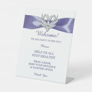 Purple Blue Silver Swans Wedding Safety Pedestal Sign