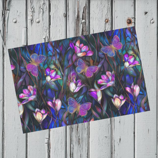 Purple Blue Stained Glass Look Tulips Butterflies Tissue Paper (Creator Uploaded)