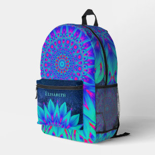 Purple Blue Teal & Pink Cool Mandala Add Your Name Printed Backpack