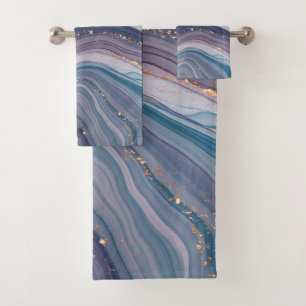 Purple & Blue Tones Marble Bath Towel Set