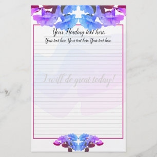 Purple Blue Trumpet Flowers Lined Writing Paper