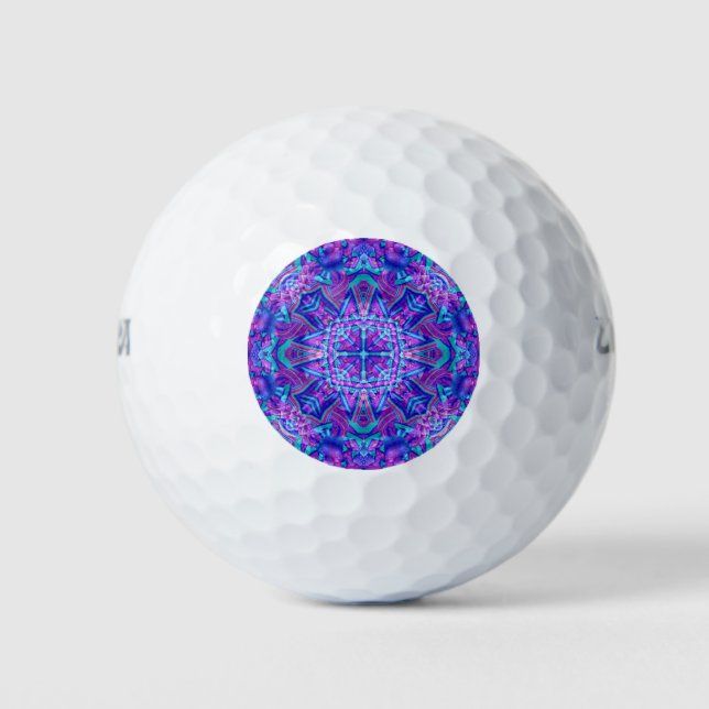 Purple & Blue Vintage Fractal Kaleidoscope Golf Balls (Front)