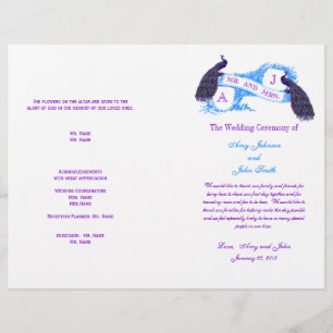 Purple Blue Vintage Peacock Programme de mariage
