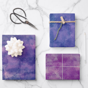 Purple Blue Violet Watercolor Abstraction Wrapping Paper Sheet