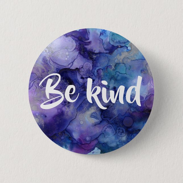 Purple Blue Watercolor Be Kind Round Button (Front)