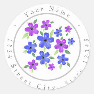Purple & Blue Watercolor Floral Motif labels
