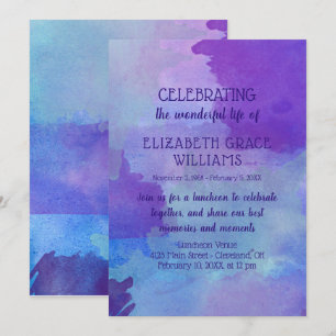 Purple & Blue Watercolor Life Celebration Invitation