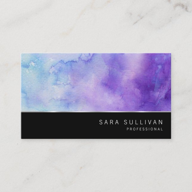 Purple Blue Watercolor Professional Business Card (Front)