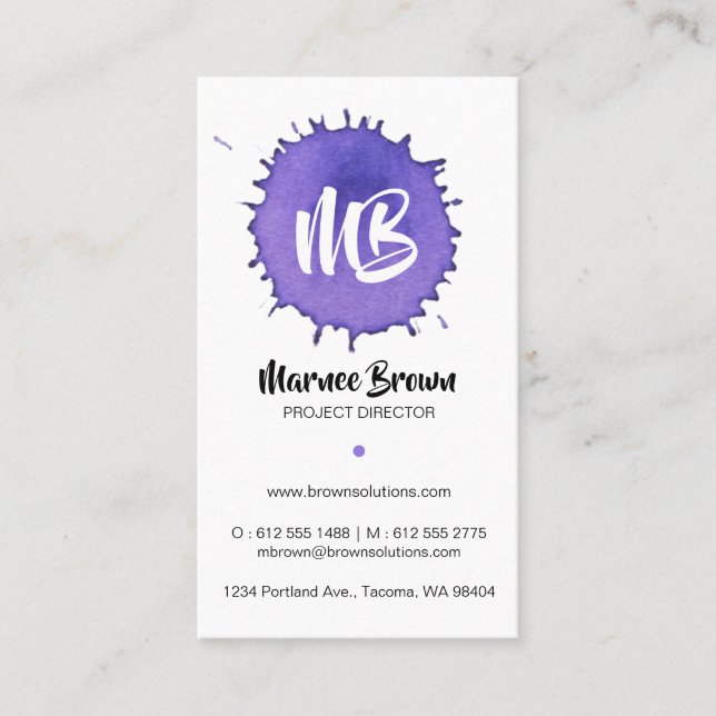Purple/Blue Watercolor Stain Business Card (Front)