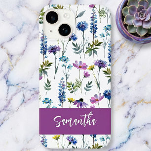 Purple Blue Watercolor Wildflower Name Case-Mate iPhone 14 Case