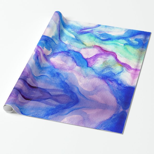 Purple & Blue Waves  Wrapping Paper (Unrolled)