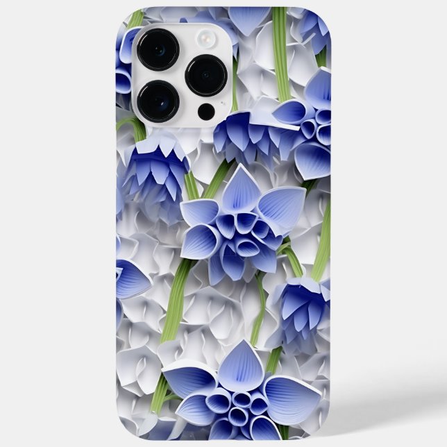 PURPLE BLUE WHITE 3-D PAPER LOOK BLUEBELLS Case-Mate iPhone CASE (Back)