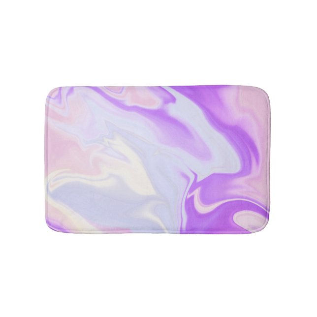 Purple Blue White Abstract Watercolor Pattern Bath Mat (Front)