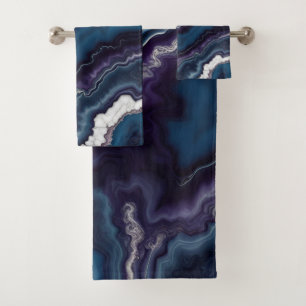 Purple Blue White Agate Marble Bath Towel Set