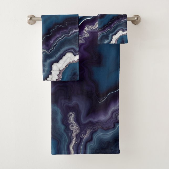 Purple Blue White Agate Marble Bath Towel Set (Insitu)