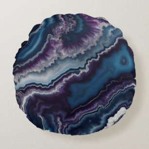 Purple Blue White Agate Marble design  Round Pillow