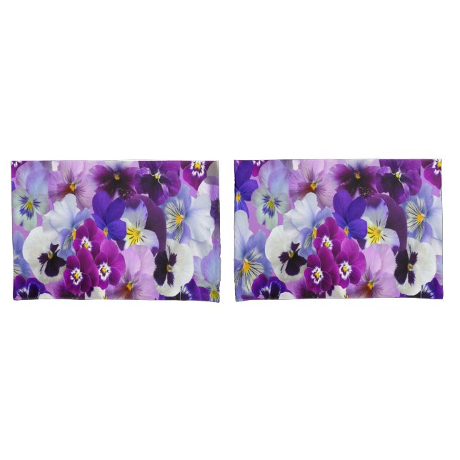 Purple Blue White Floral Pansy Flowers Pillowcase (Front-Set)