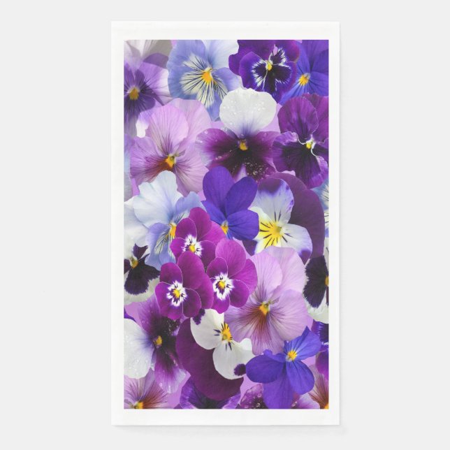 Purple Blue White Floral Pansy Pansies Flowers  Napkin (Front)