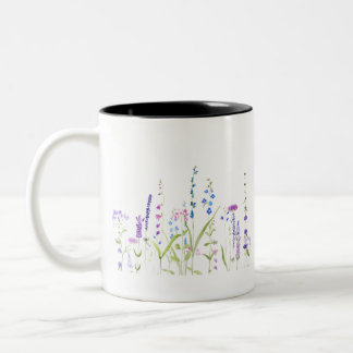 purple blue wild flowers watercolor painting Two-Tone coffee mug