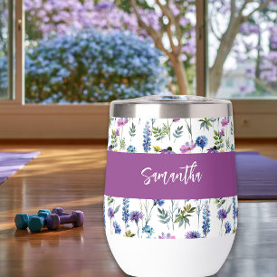Purple Blue Wildflower Watercolor Monogram Name