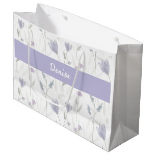Purple Blue Wildflower Watercolor Monogram Name Large Gift Bag