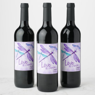 Purple, Blue Wine Label, Whimsical Dragonflies Label