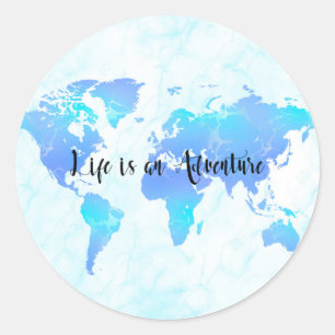 Purple & Blue World Map Life is an Adventure Party Classic Round Sticker
