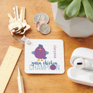 Purple & Blue Yarn Chicken Champion Keychain