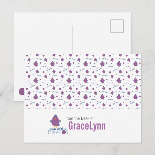 Purple & Blue Yarn Chicken Champion Postcard (Front/Back)