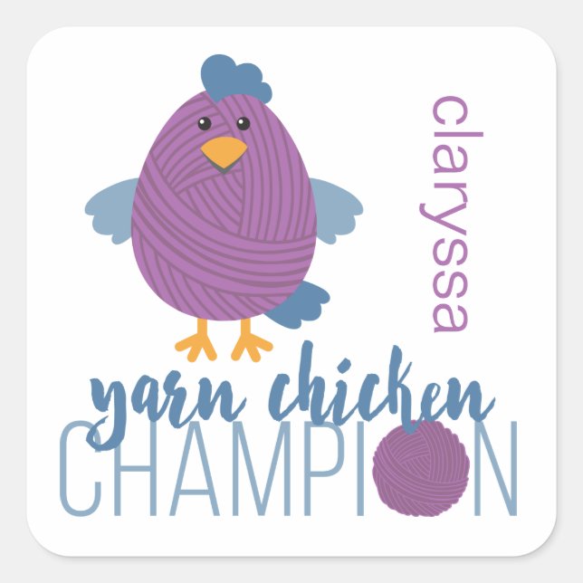 Purple & Blue Yarn Chicken Champion Square Sticker (Front)