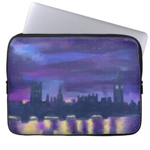 Purple Blue Yellow Art Sunset Over London Painting Laptop Sleeve
