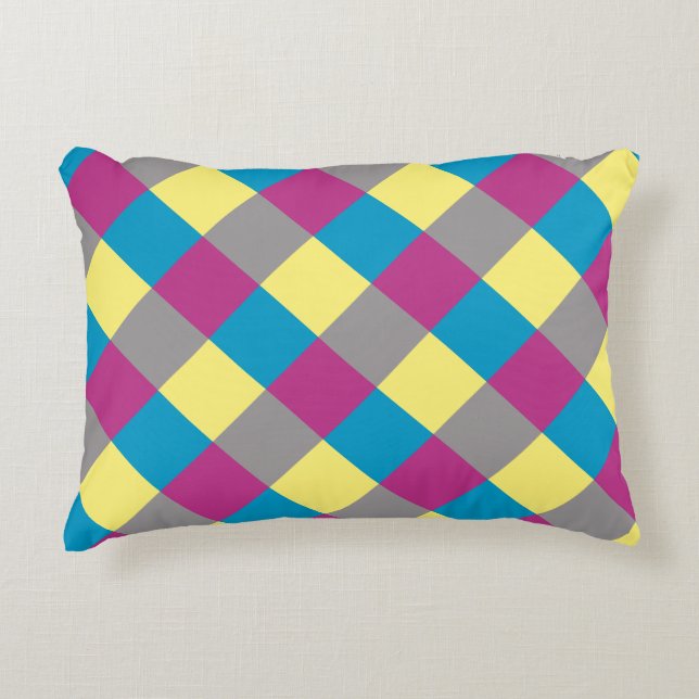 Purple Blue Yellow Grey Pattern Accent Pillow (Front)