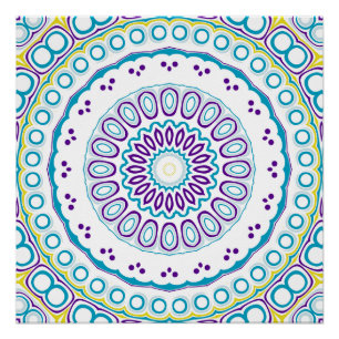 Purple Blue Yellow Mandala Kaleidoscope Medallion Poster