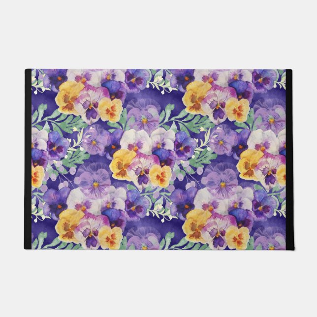 Purple Blue Yellow Pansy Flowers Doormat (Front)