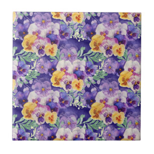 Purple Blue Yellow Pansy Flowers Tile