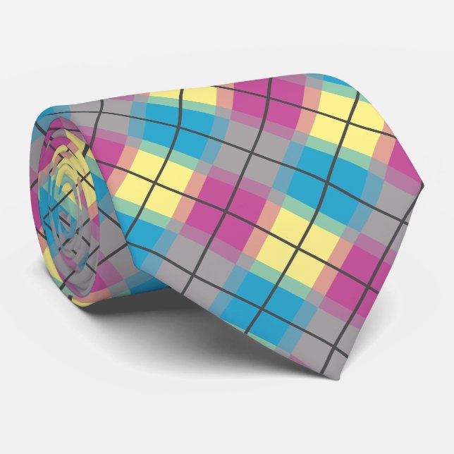 Purple Blue Yellow Pattern Tie (Rolled)