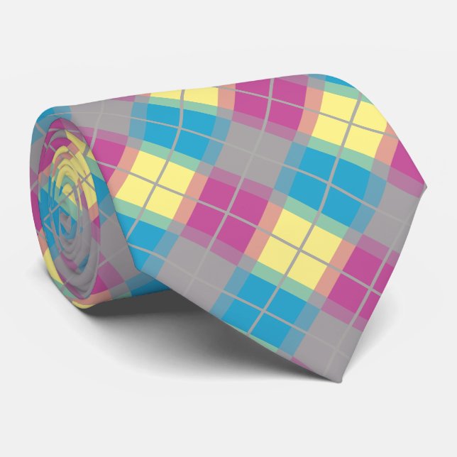 Purple Blue Yellow Pattern Tie (Rolled)