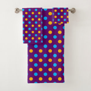 Purple Blue Yellow Polka Dots Design Bath Towel Set