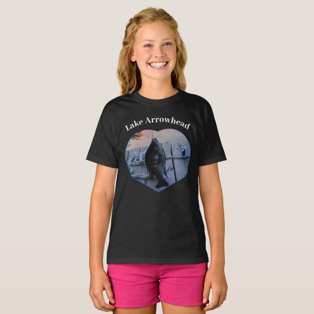 Purple Bluegill Fish Photo Heart Lake Arrowhead T-Shirt (Front Full)