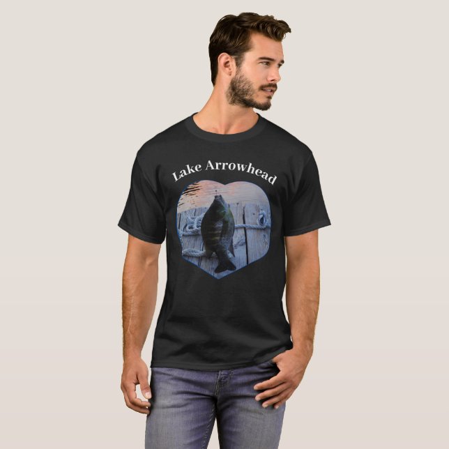 Purple Bluegill Fish Photo Heart Lake Arrowhead T-Shirt (Front Full)