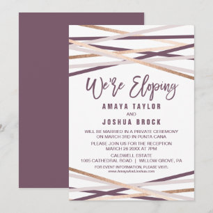Purple Blush and Rose Gold Streamers We're Eloping Invitation