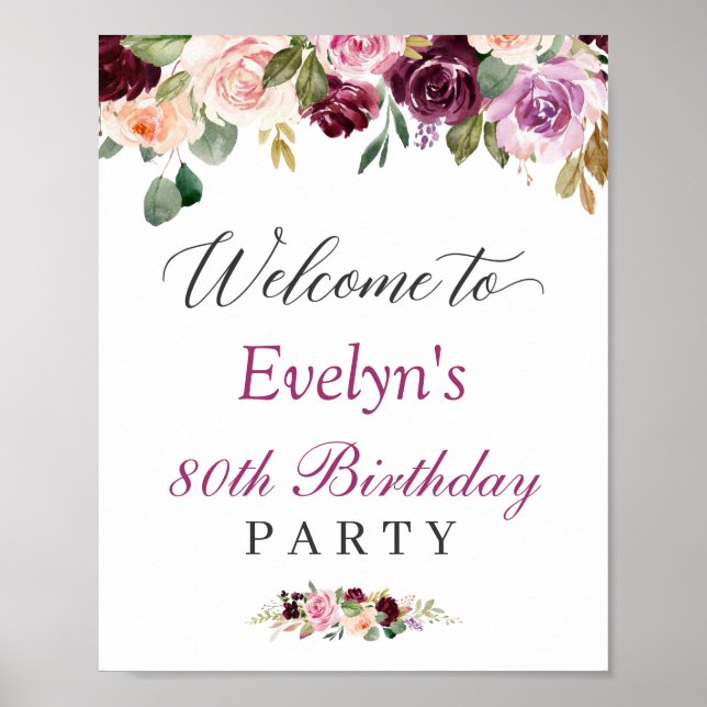 Purple Blush Floral Anniversaire Affiche de bienve (Devant)