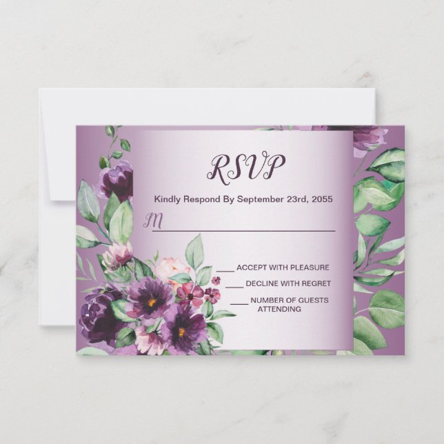 Purple Blush Floral Geometric Greenery Wedding RSVP Card (Front)
