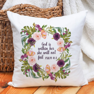 Purple Blush Floral God is Within Her Christian Throw Pillow