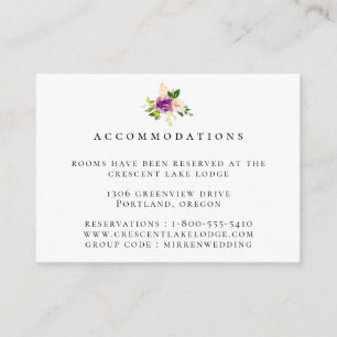 Purple Blush Floral Wedding Accommodations Enclosure Card