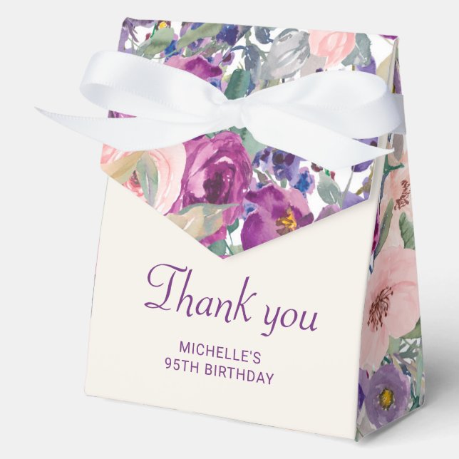 Purple Blush Pink Floral Foliage Birthday  Favor Box (Front)