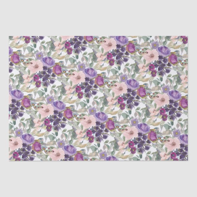 Purple Blush Pink Floral Foliage  Tissue Paper (Front)
