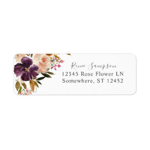 Purple & Blush Pink Floral Return Address Label