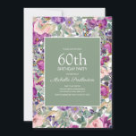 Purple Blush Pink Floral Sage Green 60th Birthday Invitation<br><div class="desc">Beautiful and elegant purple and blush pink watercolor floral and sage green leaves 60th birthday party invitation for women. Contact us for help with customization or matching products.</div>