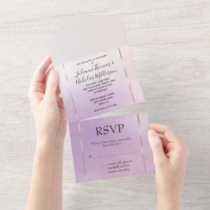 Purple Blush Pink Mist Romantic Watercolor Gold All In One Invitation